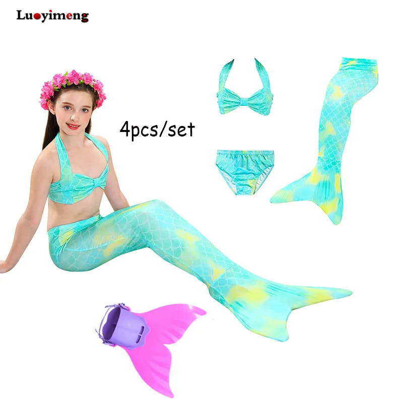 Детский купальный костюм с хвостом русалки для девочек, купальный костюм бикини, купальник, хвост маленькой русалки, детские пляжные костюмы для косплея - Цвет: 83-4