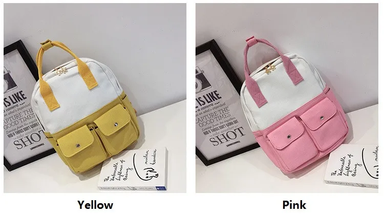 MJ Women Canvas Backpack Fashion Patchwork Canvas Travel Bag Female Large Capacity School Bag Backpack for Teenage Girls (3)
