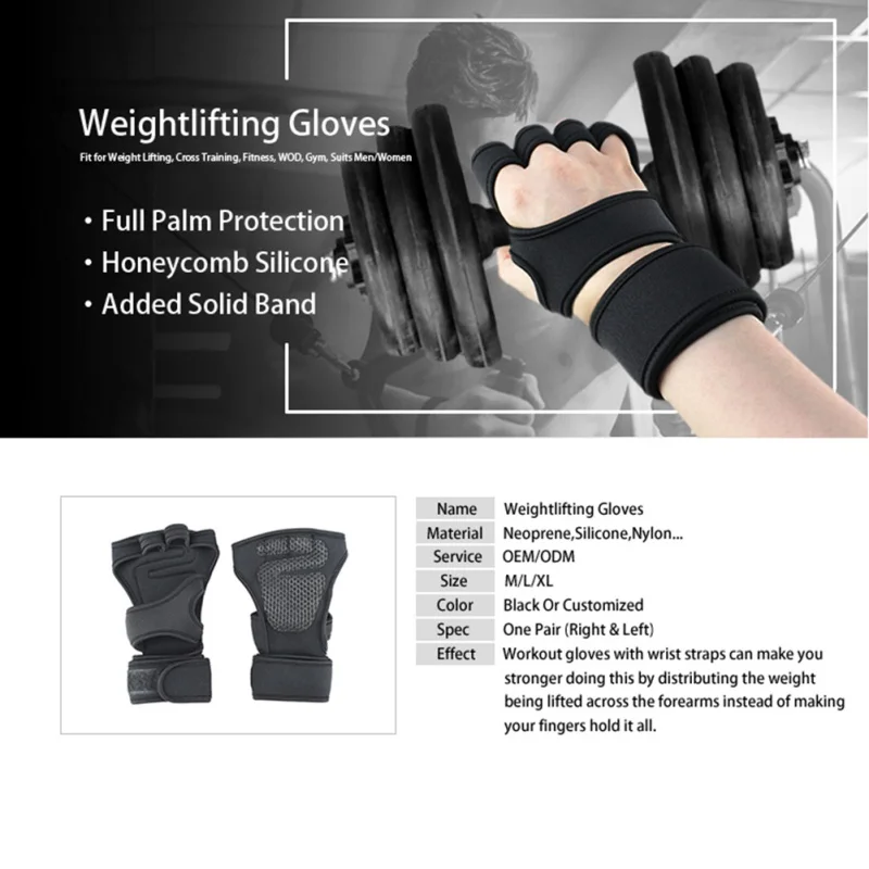 1 زوج قفازات نصف الاصبع الأفقي النخيل الرعاية المضادة للانزلاق Duarable قفازات لاستعادة لياقته الرجال النساء رفع الاثقال رياضة الرياضة