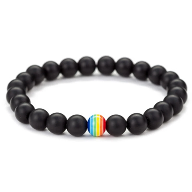 

Rainbow Bracelet 2 Styles Fashion 8MM Pride Natural Stone Bead Bracelets & Bangles For Male Female Jewelry 2019 Drop Shipping