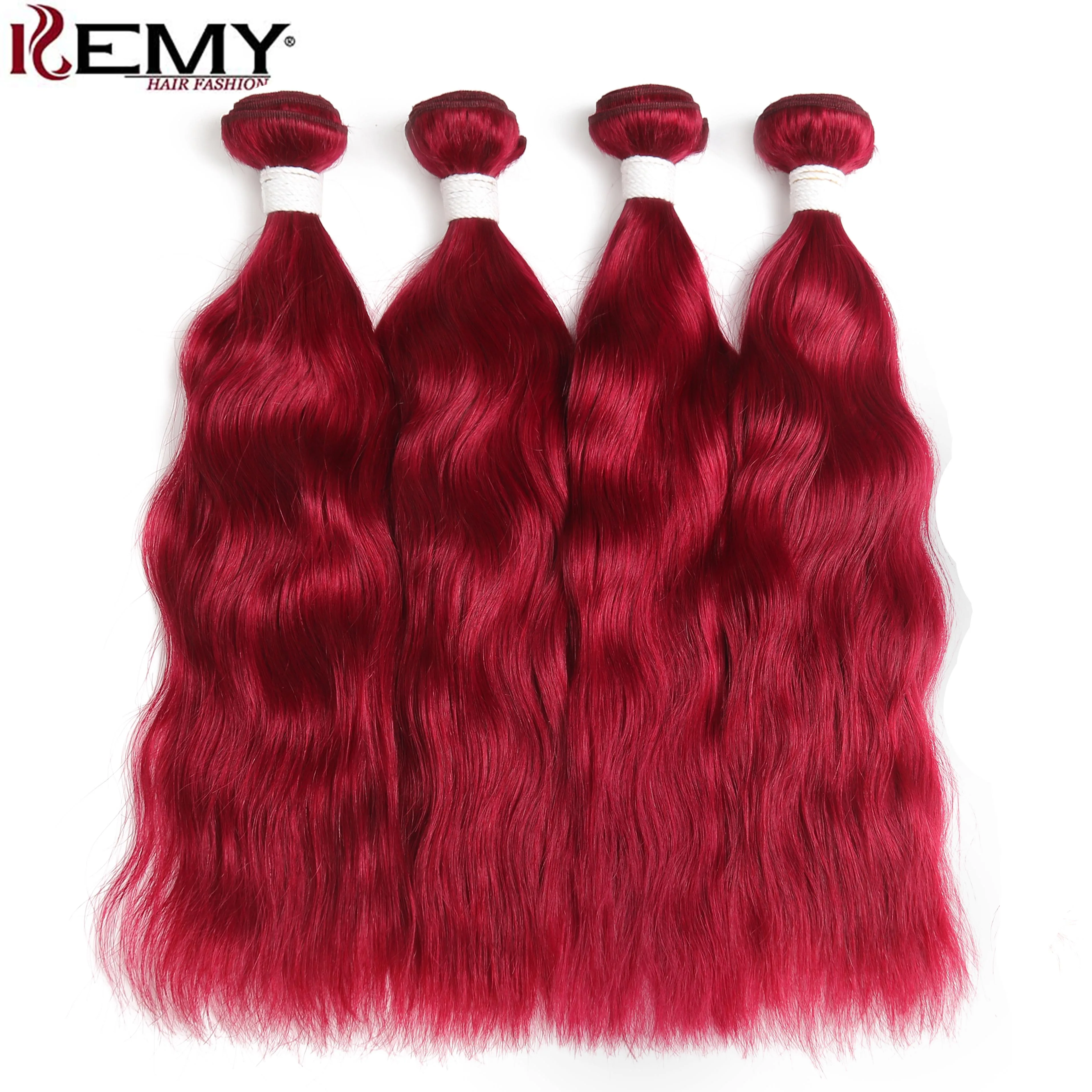 

99J/Burgundy Red Color Natural Wave Brazilian Hair Weaves Bundle KEMY HAIR Non Remy Human Hair Weave Extensions 2/3/4 PCS Bundes