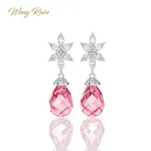 ¡Venta al por mayor! pendientes de plata de ley 925 con piedras preciosas de zafiro rosa de Wong Rain, joyería fina con diamantes colgantes