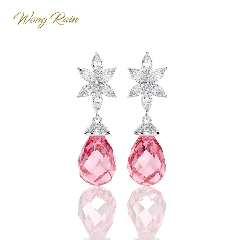 Серьги Wong Rain из стерлингового серебра 925 пробы с розовым сапфиром и изумрудом