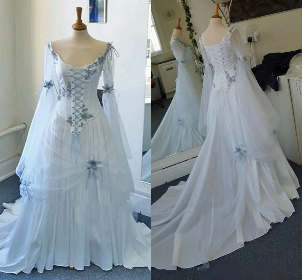 Vintage Celtic Gothic Corset Wedding Dresses With Long Sleeve 2019