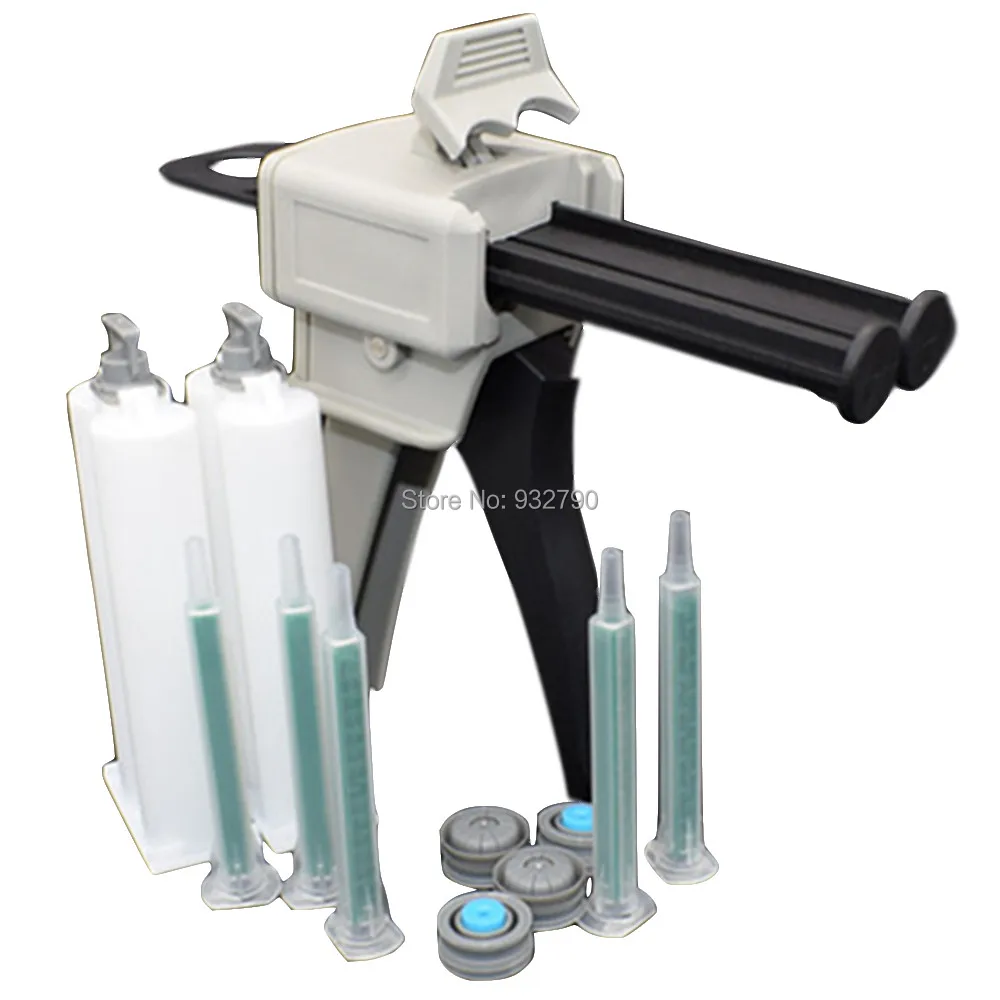 

5pc Static Mixing Nozzle Adhesives Applicator Epoxy Mixing Nozzle + 50ml 1:1 Dispensing Gun Dispenser + 2pc 50ml Epoxy Cartridge