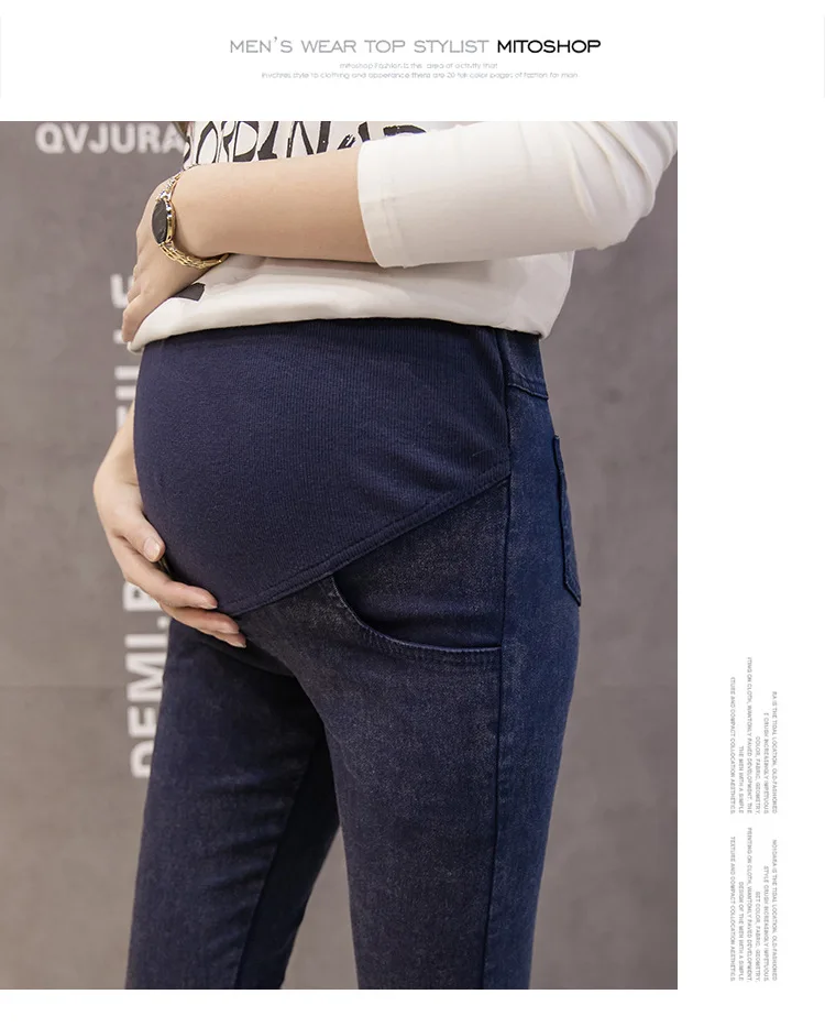 Maternity Waistband Elastic Pants Pregnant Women Clothes Fashion Black Navy Blue Denim Leggings M L XL XXL XXXLJeans Trousers