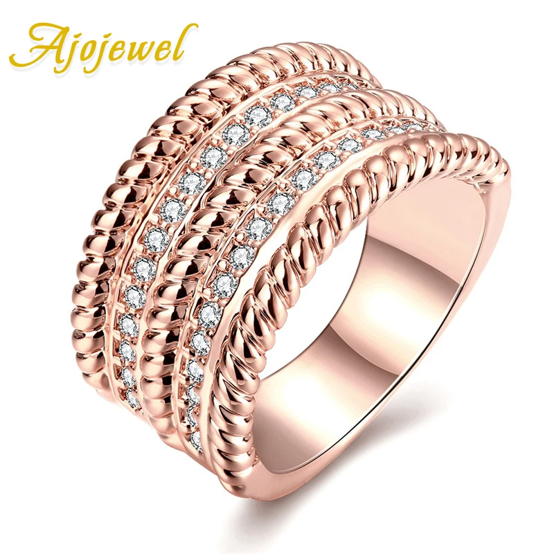 

Ajojewel Double-Layer Cubic Zirconia Women Wide Band Rings For Party Gift Size 7-8 Eco-friendly Finger Jewelry Wholesale
