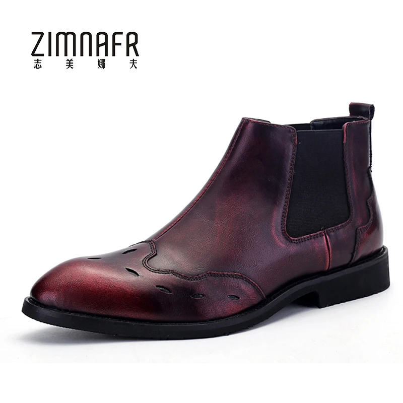 

Vintage Chelsea Boot Leather Pointed Toe Mens Red Leather Chelsea Boot Oxford Shoes 2017 Vintage Fashion Ankle Botas Masculinas