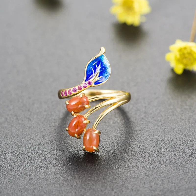 

S925 sterling silver ring silk burning blue craft fashion female ring