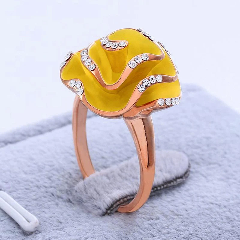 women jewelry Enamel real Austrian crystal ring Gold color flower ring clothing Rings(AKA0058 1