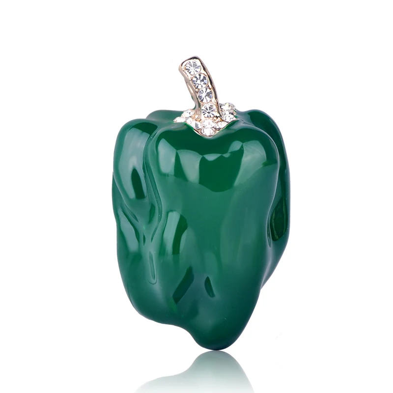 Funmor яркая зеленая брошь перец форма Чили брошь хиджаб с кристаллами на булавке эмаль красные овощи Броши для женщин малыш Harajuku значок - Окраска металла: Green