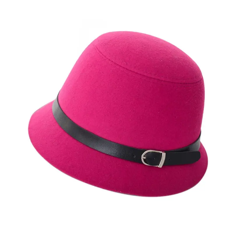 Винтажная Женская фетровая шляпа-котелок с широкими полями разных цветов для пляжа - Цвет: Purple Red
