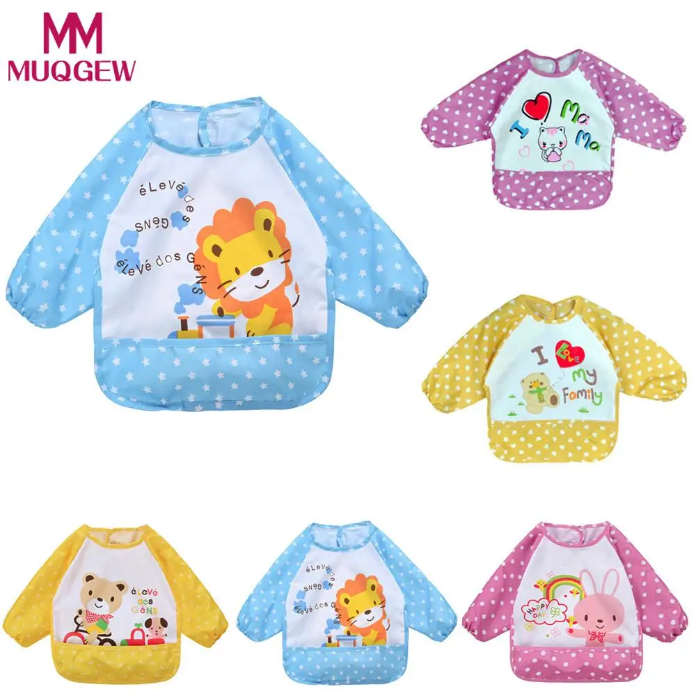 

Cute Cartoon animals Baby Bibs Baby Toddler Boy Girl Long Sleeve Letter Waterproof Feeding Art Apron Bib Smock Colorful