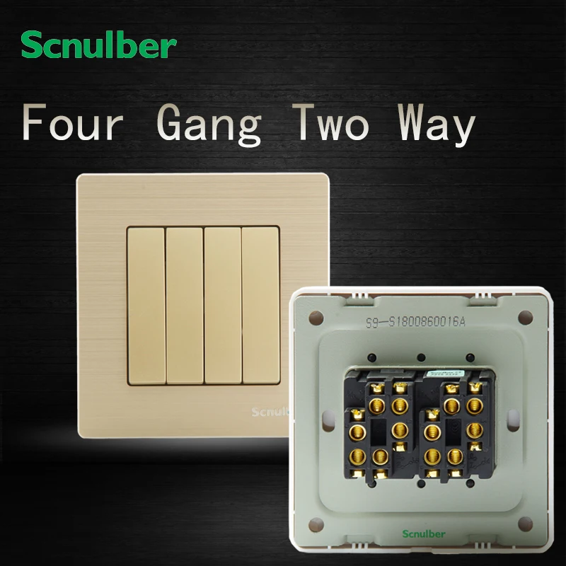 16A 220V metal luxury champagne 4 gang 2 way electric wall switch for homein Switches from