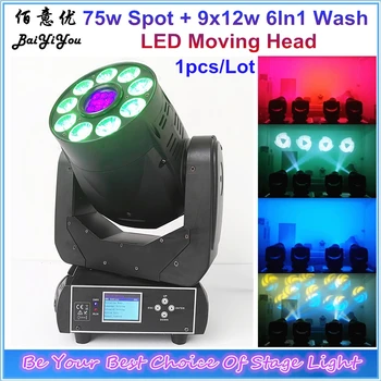 

1x75w LED Spot+9x12w RGBWAP 6In1 Wash LED Moving Head Light Colorful Gobo Wash 2In1 Function DMX Focus LED Moving Head DJ Light