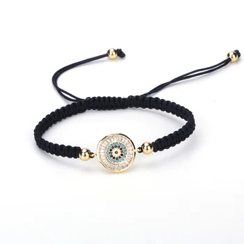 

New Fashion Round CZ Eye Charm Bracelet Hand-woven Slider Chain Bracelets For Women And Men Crystal Jewelry Adjustable Bracelet