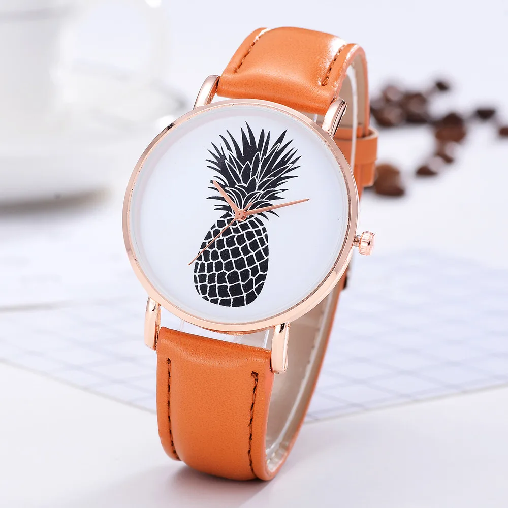 FanTeeDa новые модные милые часы с рисунком ананаса, Женские Аналоговые кварцевые наручные часы из сплава relogio 30Q