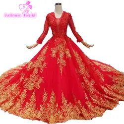 2019 халат De Soiree золото кружево красный свадебное платье высокое средства ухода за кожей шеи Глубокий V Длинные свадебные платья длинный