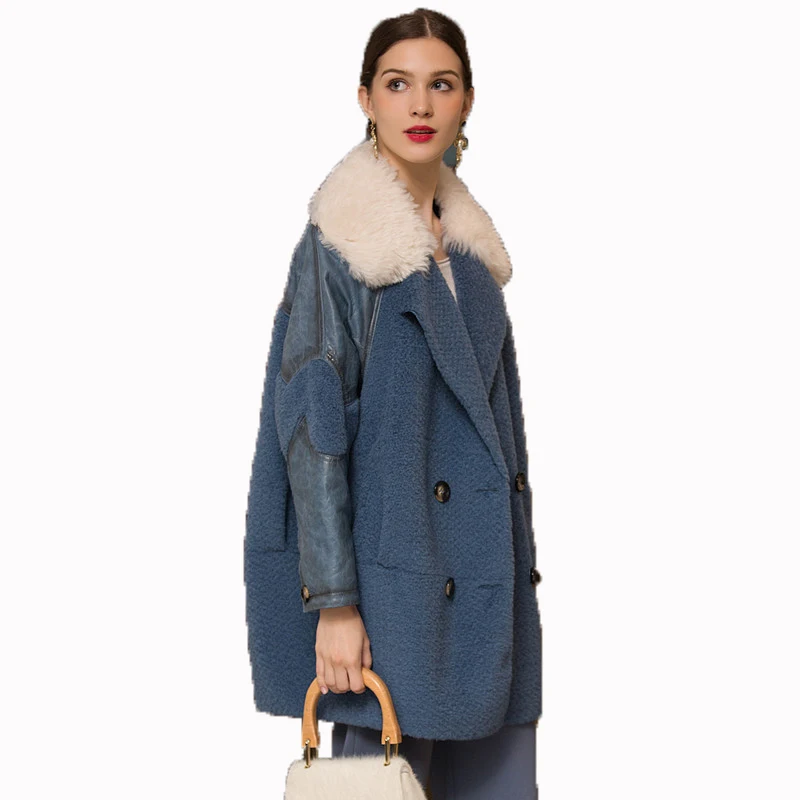 

Real Fur Coat Genuine Leather Jacket Wool Coat Autumn Winter Jacket Women Clothes 2018 Korean Vintage Sheep Shearing Fur ZT1258
