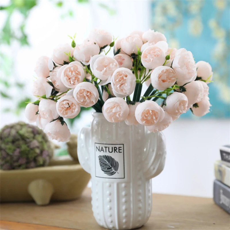 

27 Heads Artificial Silk tea Rose Flower Bouquet Home Hotel Table Decoration Fake Flower Wedding Bride Holding Floral Bouquet