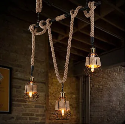 

Hemp Rope Pendant Light Vintage Industrial Hanging Lamp Fixtures For Cafe Bar Living Home Lightings Verlichting Luminaire