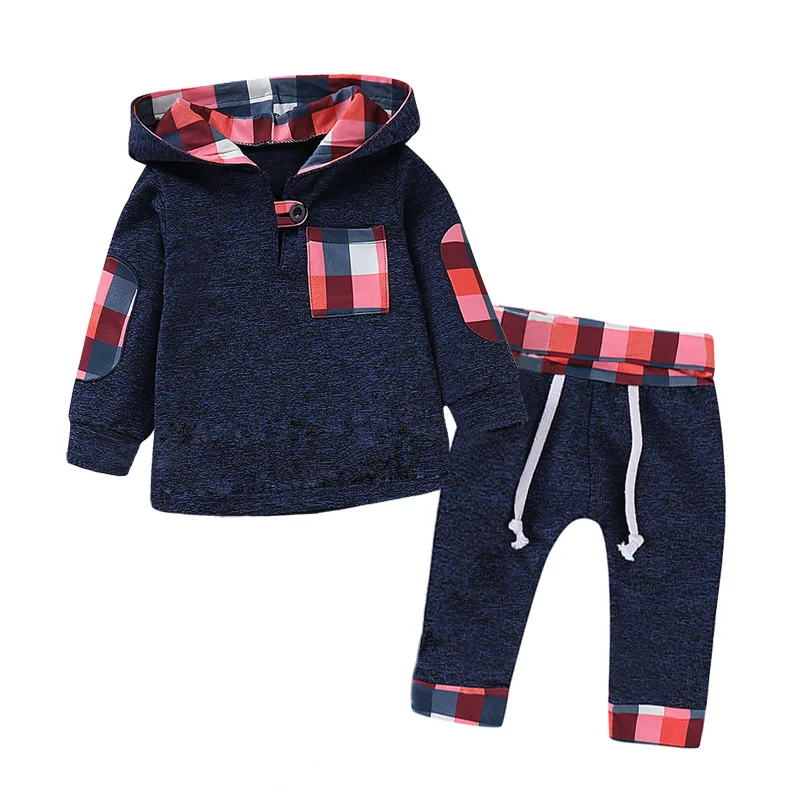 Navy blue Одежда для новорожденных мальчиков девочек комплект года, осенняя одежда для маленьких мальчиков толстовки+ штаны комплект из 2 предметов костюм детская одежда, комплекты для малышей детские вещи для ребенок - Цвет: Navy blue