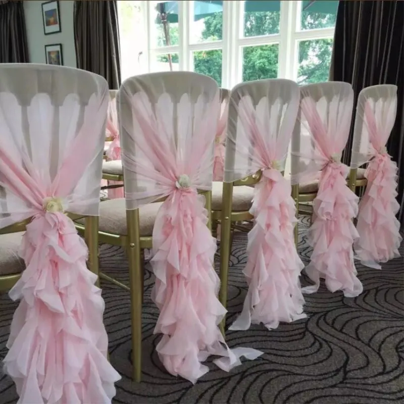 Marious 10pcs Chiffon Chair Sashes Wedding Ruffled Chair Hood