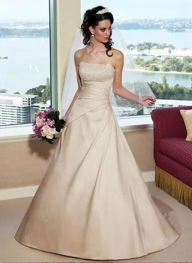 champagne and white wedding dress