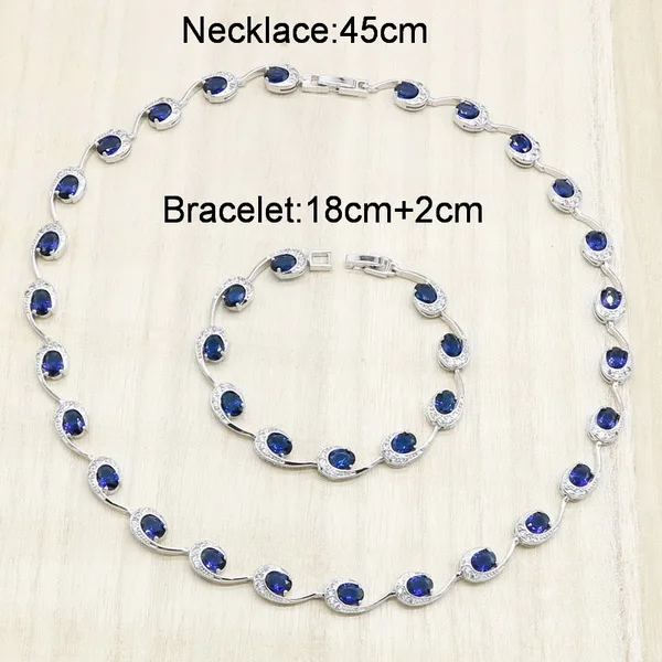Темно-синий полудрагоценный 925 Серебряный свадебный ювелирный набор для женщин ожерелье серьги-кольца браслет подарок на день рождения - Окраска металла: Bracelet Necklace
