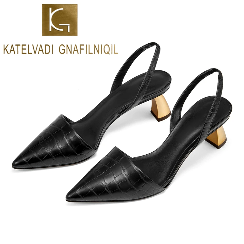 

KATELVADI 2019 Women Sandals 5CM Thick Heel Black PU Sandals Chicl Female Summer Shoes K-400