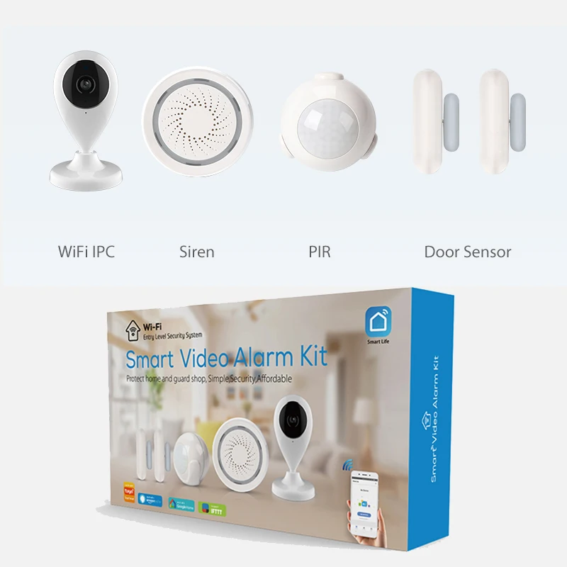 

NEW Alarm Systems Security Home WIFI Smart Home Video Alarm Kit 720P Cameras 3 Sensors 1 Siren Alarm SmartLife TUYA APP Control