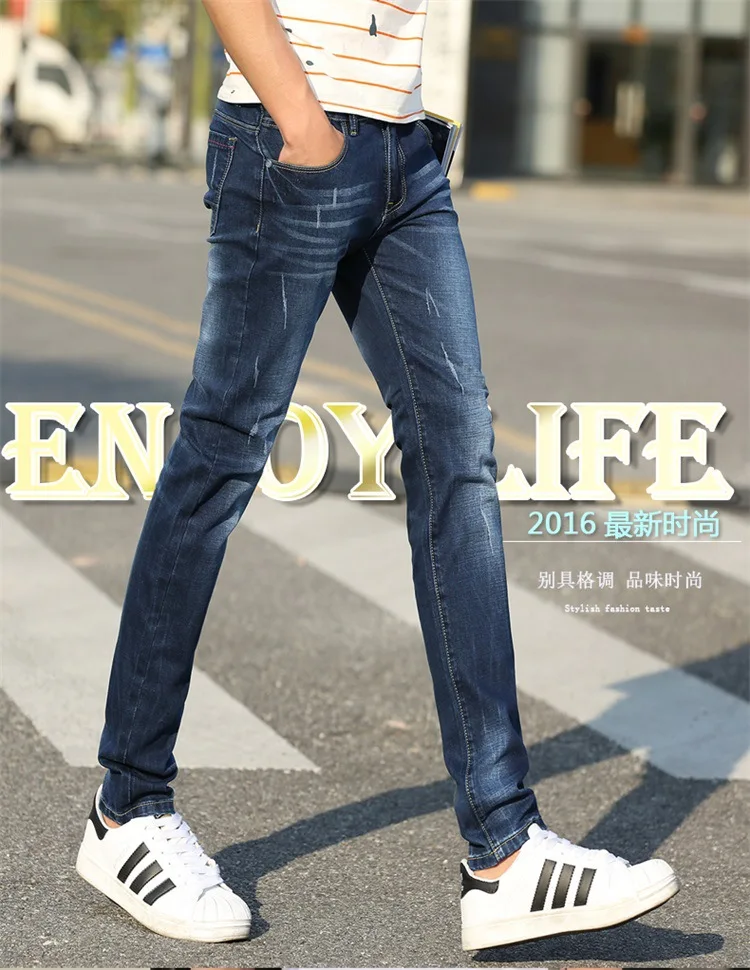 Spring&Autumn Straight Jeans Mens High Quality Casual Washed Cotton Stretch Jeans Elasticity Slim Thin Denim Jeans Men