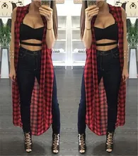 Women Sexy Sleeveless Split Loose Causal Long Maxi Cardigan Shirt Plaid Turtleneck Slim Asymmetrical Tank Shirt Hot Tops Blouses