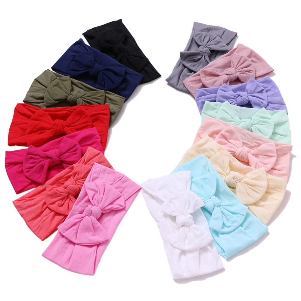 15pcs/lot Soft Topknot Bows Baby Headband Nylon Girl Hair Bands One Size Fits All Infant Accessories 15 Colors JFNY088 | Детская одежда