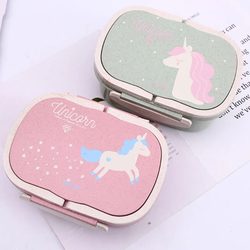 

5pcs Cokytoop Student Lunch Box for Kid Eco-Friendly Food Container Storage Bento Boxes 2 Layer Handle Broodtromme Unicorn
