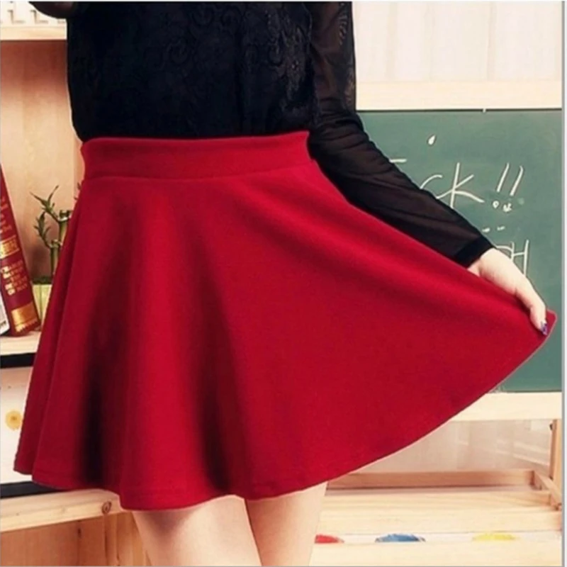 

Elastic Waist Mini Skirt Pleated Swing Short Dress Stretch High Waist Plain Party Clubwear