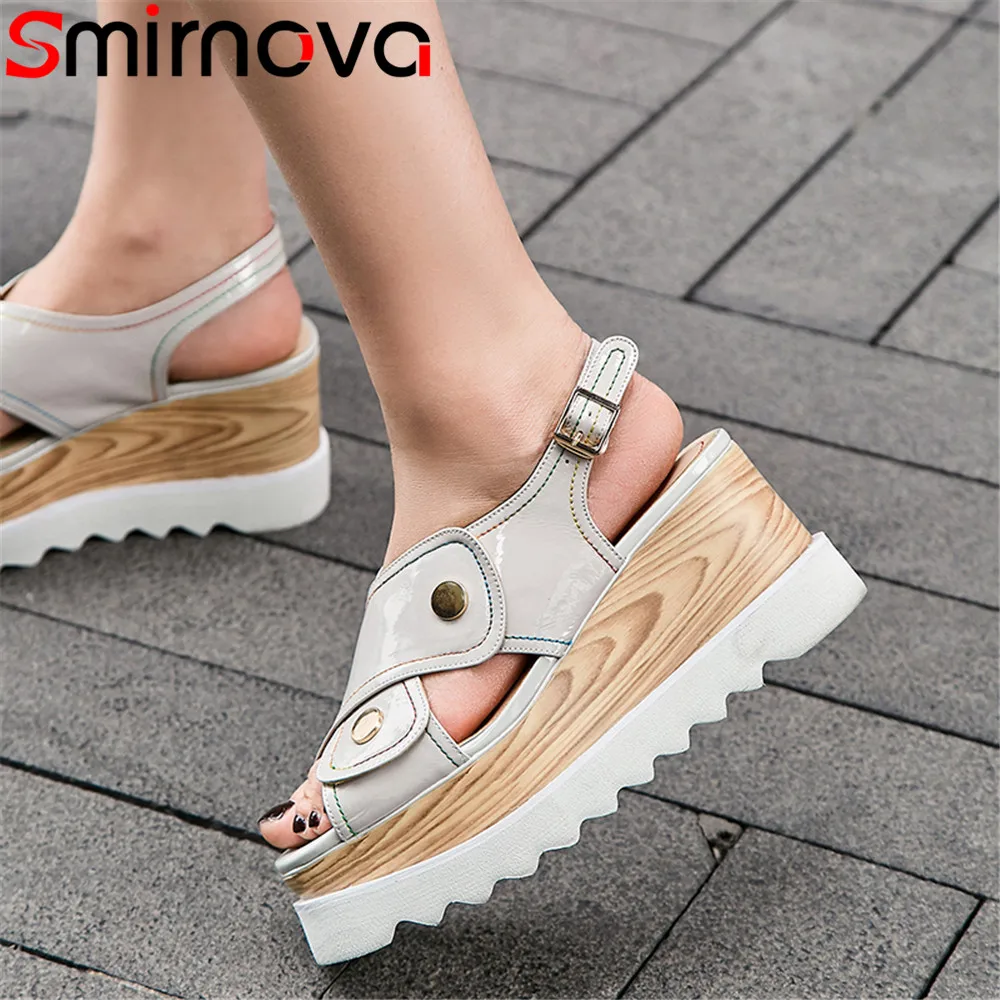 

Smirnova 2020 fashion summer new shoes woman platform wedges shoes buckle sandals women genuine leather shoes high heels white