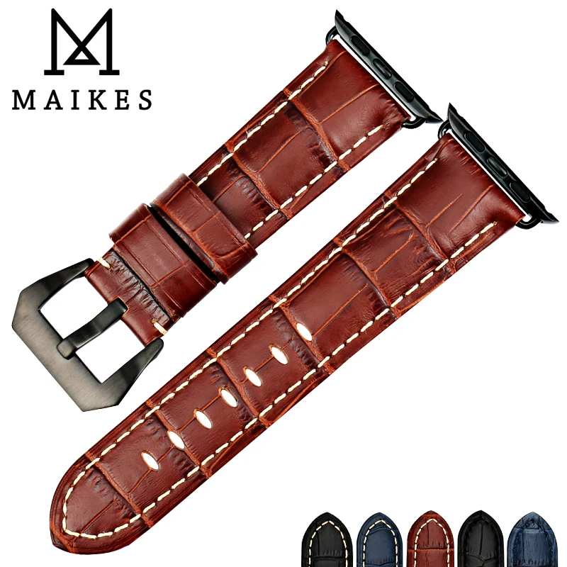 Ремешок сменный MAIKES для Apple Watch band 44 мм 40 42 38 Series 4 3 2 1 iWatch из натуральной коровьей