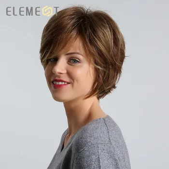

ELEMENT Synthetic 6 inch Pixie Cut Hair Wig for Women Dark Brown Color Left Side Parting Natural Headline High Density Wigs