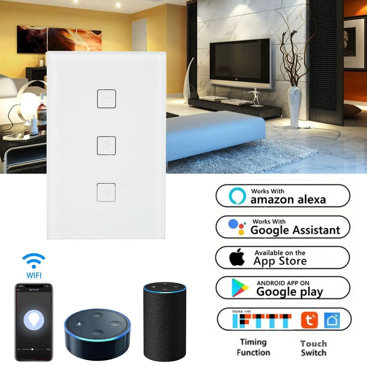 Wifi регулятор яркости освещения выключатели со светодиодным индикатором смарт сенсорный выключатель света приложение дистанционное управление совместимость с Amazon Alexa Google Home IFTTT по стандартам ЕС/США