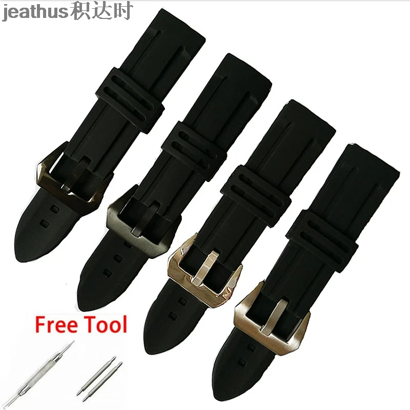 

Jeathus watchband black Silicone Rubber waterproof strap diver sports bracelet replace for diesel fossil seiko casio watch band