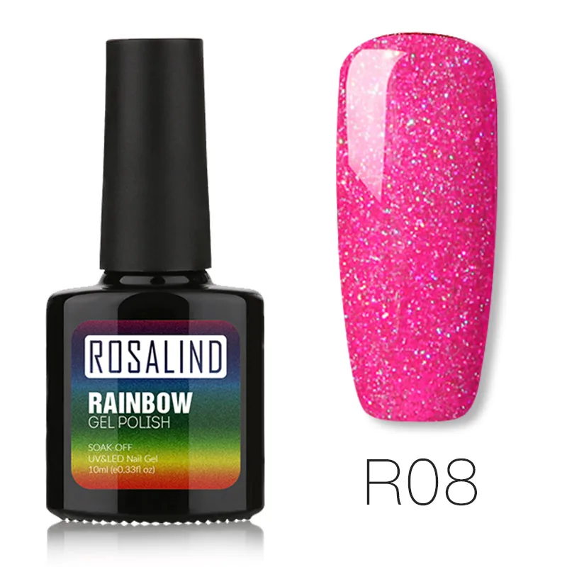 ROSALIND UV Gel Nail Polish Rainbow Shimmer Hybrid Lacquer Top Coat Set For Nail Art Manicure UV Gel Varnish Nail Gel Lak - Цвет: R08