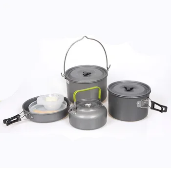 

5-7 Person Portable Outdoor Camping Cookware Set Picnic Bowl Kettle Non-stick Pots Pans Bowls Hiking Tableware Set