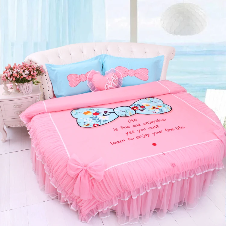 DreamingBLUE кружева круглая кровать постельного белья King SIZE 8 ноги домой сладкий цветок DuvetCover Bedskirt наволочка наборы