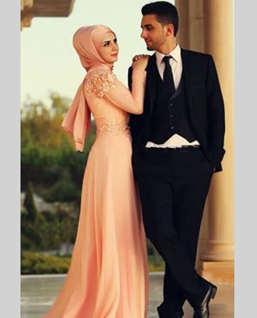 Dubai Arabic Style Muslim Islamic font b hijab b font Muslim Evening Dress A Line Pink