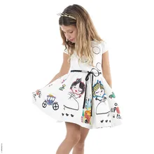 Розничные 2016 Новые девушки одежда 100% хлопок Милый маленький белый мультфильм мультфильм платье для девочки платье принцессы