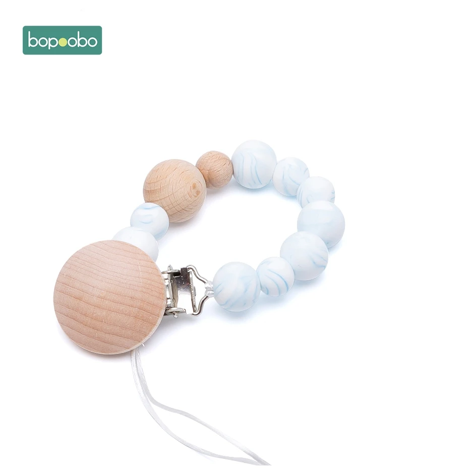 Marble- Blue Clip Bopoobo/1 шт., Детская Соска-пустышка с зажимом из натурального дерева, силиконовая соска с бусами, цепочка, соска для младенцев, ремень для соски, детский Прорезыватель - Цвет: Marble- Blue Clip