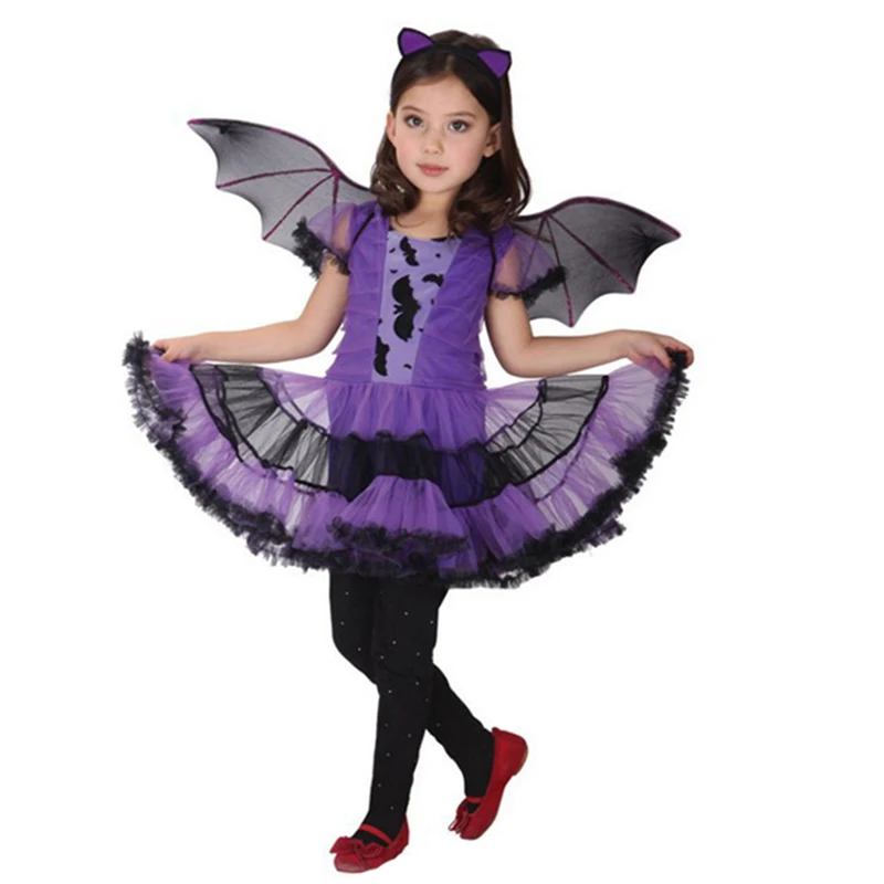 Baby Girls bat Cosplay dress Witch Clothing Dress+ headband +wing 3PCS Kids Party Vampirinas Halloween Costumes For clothes L166 Baby Girls bat Cosplay dress Witch Clothing Dress+ headband +wing 3PCS Kids Party Vampirinas Halloween Costumes For clothes L166
