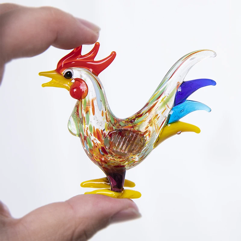 MA093 COLLECTIBLE BLOWN GLASS CREATURES AND ANIMALS ROOSTER BLUE Glass