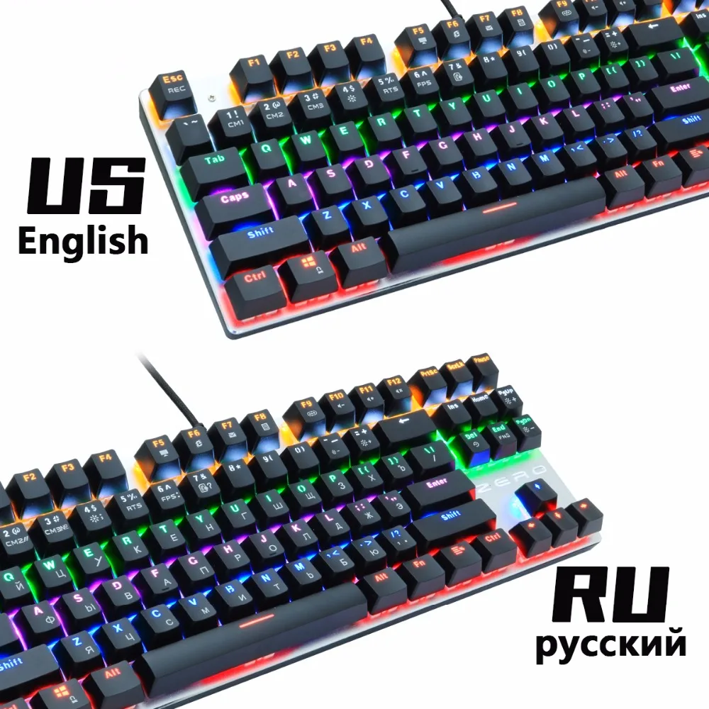 Игровая механическая клавиатура синий/красный светодиодный переключатель с подсветкой 87/104 клавиш Проводная игровая клавиатура с защитой от привидения Русский/Английский для геймеров